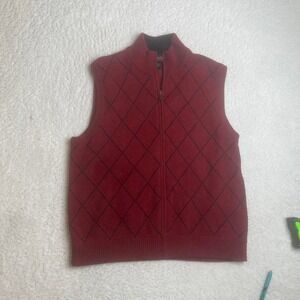 Vintage brooks brothers men's red 100% lambs wool argyle full zip sweater vest L